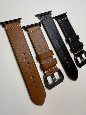 Brand New Replacement Black and Brown Leather Apple Watch Bands Set of 2